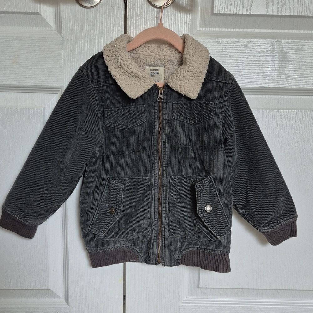 Old Navy Kids Dark Gray Corduroy Jacket with Sherpa Collar